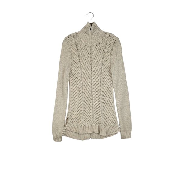 Vince Yak Wool Mock Turtleneck Sweater Oatmeal Chevron Fisherman Womens Size M - Picture 1 of 7